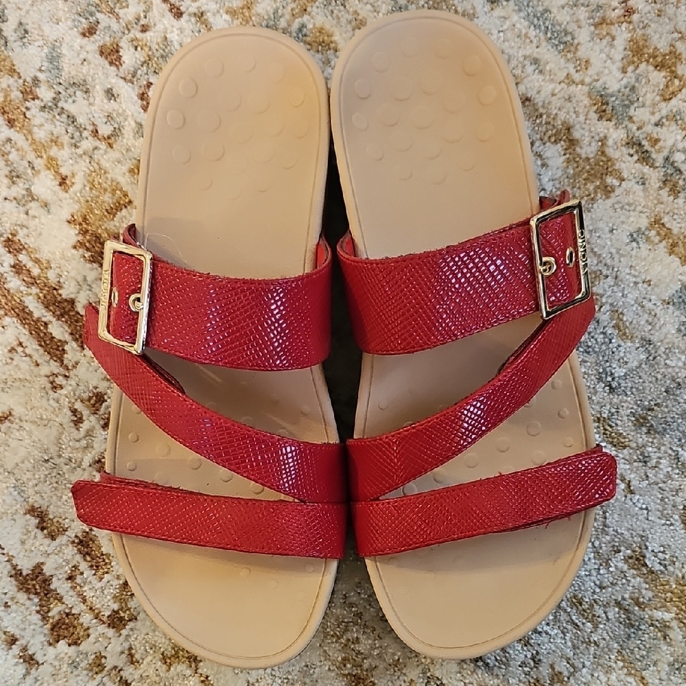 Vionic Red Sandals with Gold Buckles - Picture 3 of 6